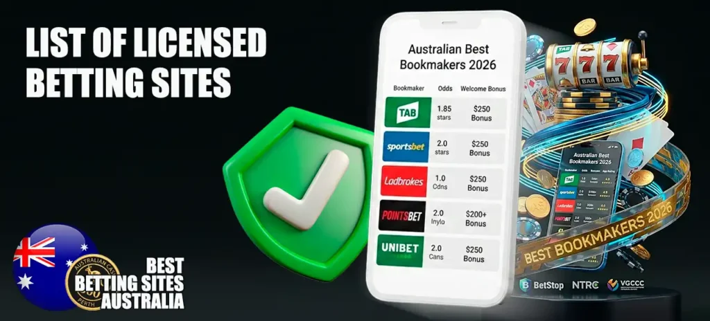 Complete list of official and licensed Australian online sportsbooks.